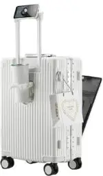 feilario Hardside Expandable Spinner Wheel Luggage, TSA Lock Carry on Suitcase, with Cup Holder & Phone Holder, 24in Sizes, White