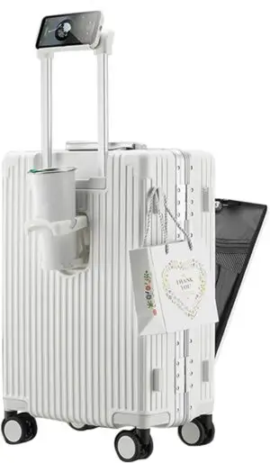 feilario Hardside Expandable Spinner Wheel Luggage, TSA Lock Carry on Suitcase, with Cup Holder & Phone Holder, 24in Sizes, White