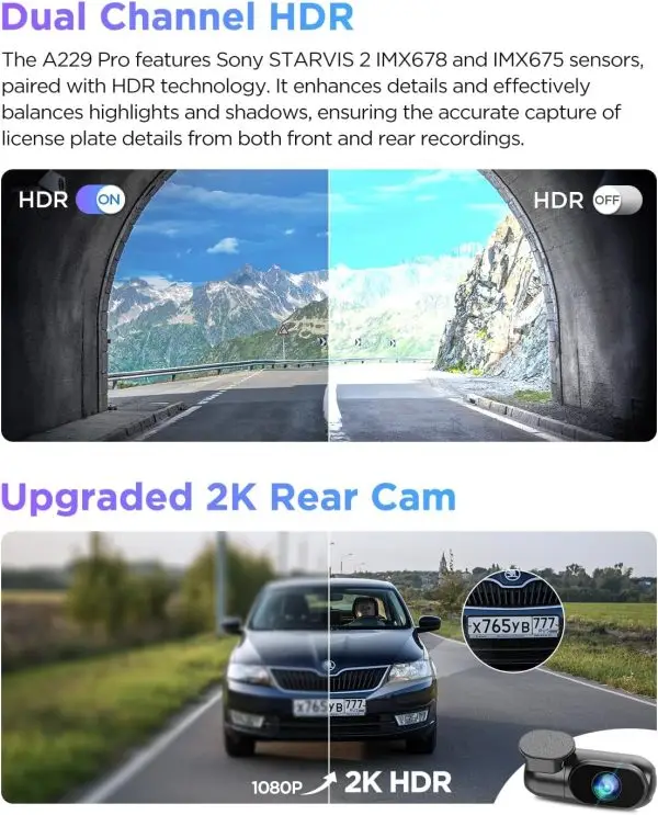 Limited-Time Sale for Summer Surprises AED 99د.إ:VIOFO A229 Pro 4K HDR Dash Cam, Dual STARVIS 2 IMX678 IMX675, 4K+2K Front and Rear Car Camera, 2 Channel with HDR, Voice... - Image 4