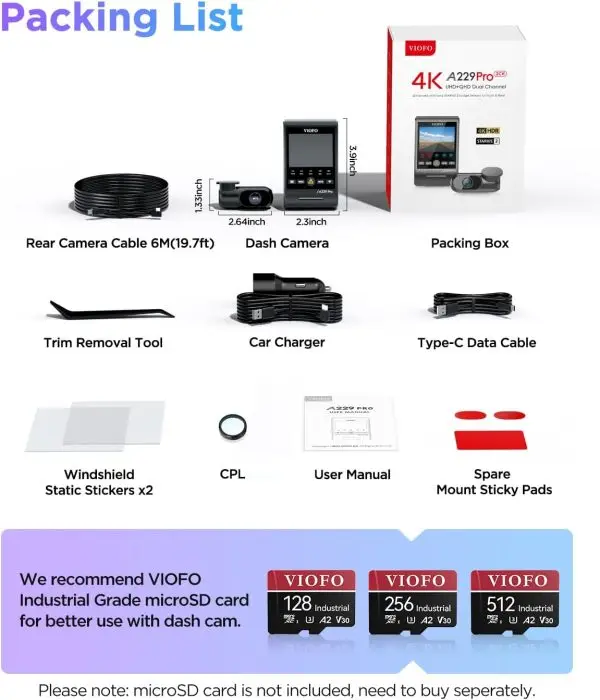 Limited-Time Sale for Summer Surprises AED 99د.إ:VIOFO A229 Pro 4K HDR Dash Cam, Dual STARVIS 2 IMX678 IMX675, 4K+2K Front and Rear Car Camera, 2 Channel with HDR, Voice... - Image 8