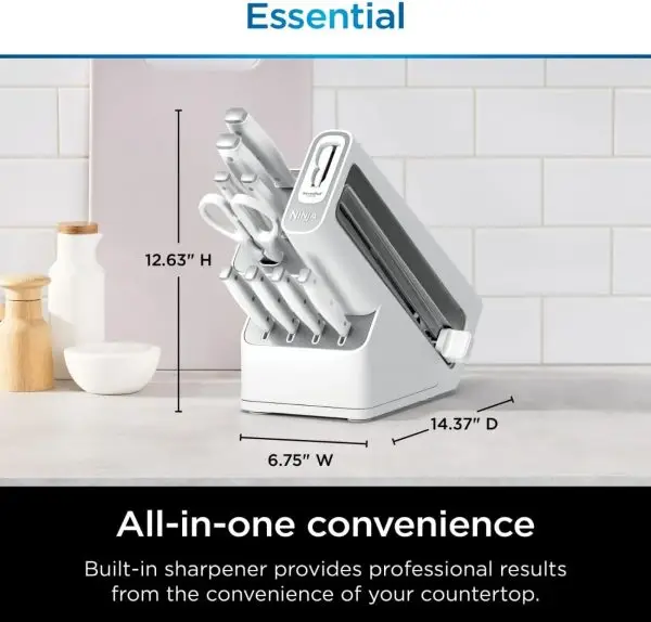 Ninja Foodi NeverDull Knife Set K12010, High Carbon Stainless Steel, Built-In Sharpener, Ergonomic Handle, Durable 10pc Kitchen Knife Block Set (White) - Image 3