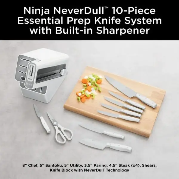 Ninja Foodi NeverDull Knife Set K12010, High Carbon Stainless Steel, Built-In Sharpener, Ergonomic Handle, Durable 10pc Kitchen Knife Block Set (White) - Image 5
