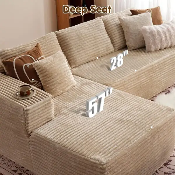 ovios 104" Cloud Sectional Couch with L-Shape Chaise,Modern Modular Sofa with Deep Seat, Upholstered Couches for Living Room Bedroom,No Assembly Required, Beige (Plush Corduroy... - Image 3