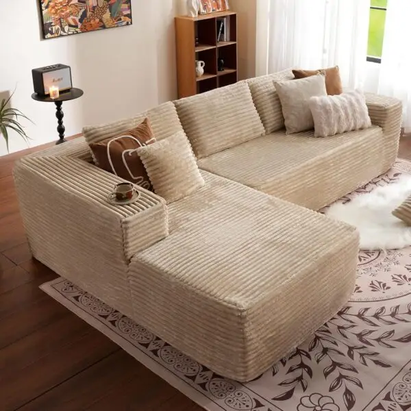 ovios 104" Cloud Sectional Couch with L-Shape Chaise,Modern Modular Sofa with Deep Seat, Upholstered Couches for Living Room Bedroom,No Assembly Required, Beige (Plush Corduroy... - Image 4