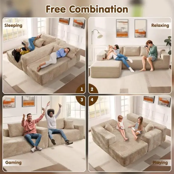 ovios 104" Cloud Sectional Couch with L-Shape Chaise,Modern Modular Sofa with Deep Seat, Upholstered Couches for Living Room Bedroom,No Assembly Required, Beige (Plush Corduroy... - Image 6