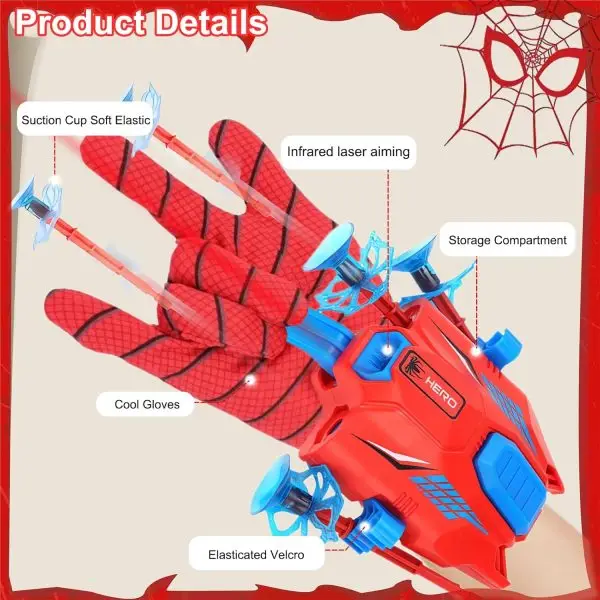 Spider Shooter Boys Girls Toy - 2 Pack Web Shooters for Kids Super Hero Toys with Spider Gloves Launcher Wrist Toys Sucking Disc Bullets for Boy Girl Age 3-14 Birthday Gifts... - Image 5