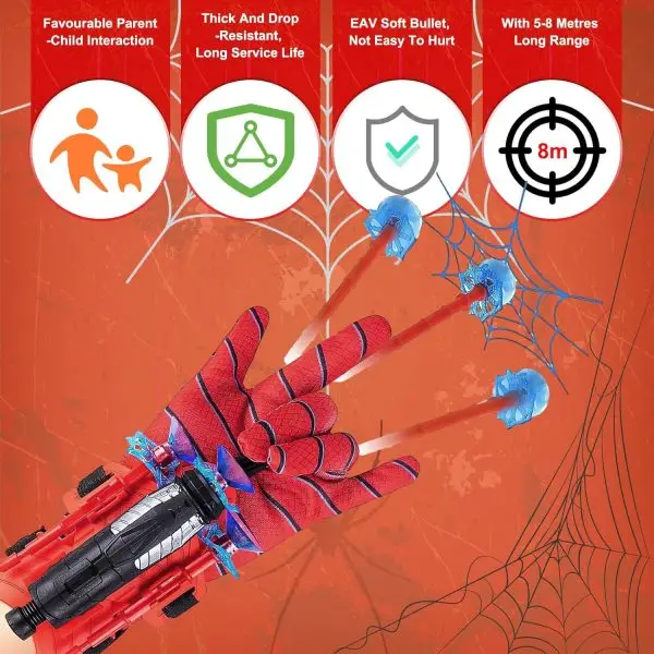 Spider Shooter Boys Girls Toy - 2 Pack Web Shooters for Kids Super Hero Toys with Spider Gloves Launcher Wrist Toys Sucking Disc Bullets for Boy Girl Age 3-14 Birthday Gifts... - Image 7