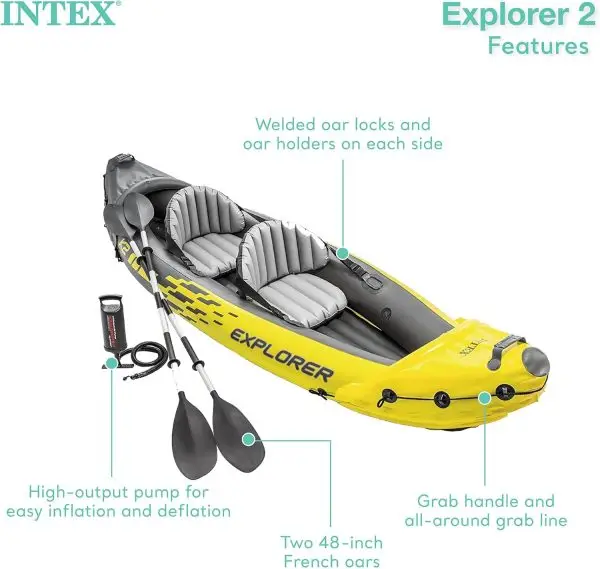 Summer Final Clearance Just AED 89د.إ:Intex 68307EP Explorer K2 Inflatable Kayak Set: Includes Deluxe 86in Aluminum Oars and High-Output Pump – SuperStrong PVC – Adjustable... - Image 3