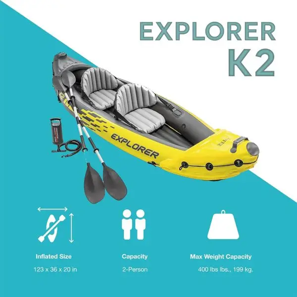 Summer Final Clearance Just AED 89د.إ:Intex 68307EP Explorer K2 Inflatable Kayak Set: Includes Deluxe 86in Aluminum Oars and High-Output Pump – SuperStrong PVC – Adjustable... - Image 9