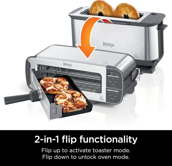 Summer Final Clearance Just AED 89د.إ:Ninja ST101 Foodi 2-in-1 Flip Toaster, 2-Slice Capacity, Compact Toaster Oven, Snack Maker, Reheat, Defrost, 1500 Watts, Stainless Steel, 6... - Image 3