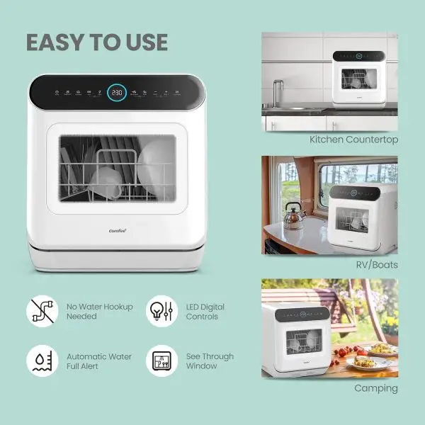 Summer Final Clearance Just AED 99د.إ:COMFEE' Mini Dishwasher Countertop Dishwasher 3 Place Settings 6 Programs, Freestanding, Touch Control, LED Display, Delay Start and... - Image 5