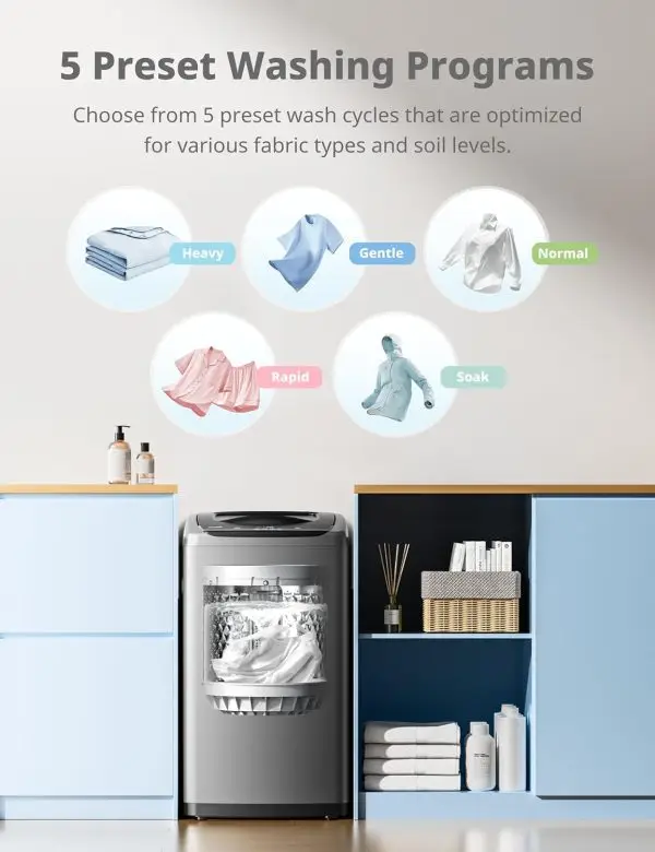 Summer Final Clearance Just AED 99د.إ:Comfee Portable Washing Machine, 0.9 cu.ft Compact Washer With LED Display, 5 Wash Cycles, 2 Built-in Rollers, Space Saving Full-Automatic... - Image 4