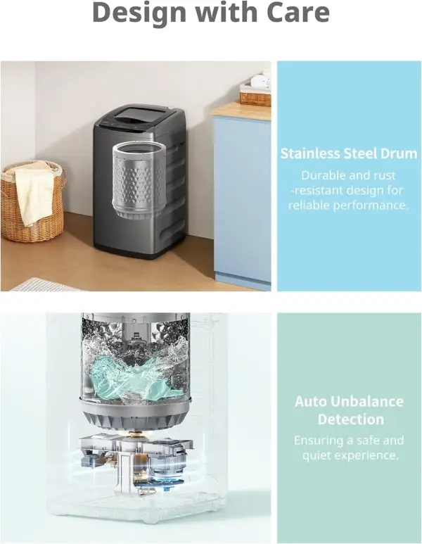 Summer Final Clearance Just AED 99د.إ:Comfee Portable Washing Machine, 0.9 cu.ft Compact Washer With LED Display, 5 Wash Cycles, 2 Built-in Rollers, Space Saving Full-Automatic... - Image 5