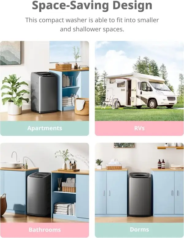 Summer Final Clearance Just AED 99د.إ:Comfee Portable Washing Machine, 0.9 cu.ft Compact Washer With LED Display, 5 Wash Cycles, 2 Built-in Rollers, Space Saving Full-Automatic... - Image 6