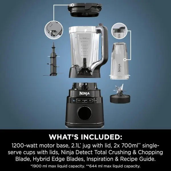 Summer Final Clearance Just AED 99د.إ:Ninja 2-in-1 Detect Power Blender Pro & Single Serve, 1200W Blender With Jug, & 2x Single Serve Cups, Blend Smoothies, Chop Vegetables &... - Image 3