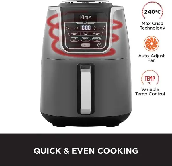 Summer Final Clearance Just AED 99د.إ:Ninja Air Fryer Max Xl, Max Crisp, Air Roast, Bake, Reheat, Dehydrate, 5.2 Liters, 1750 Watts, Grey and Black, AF160ME, 2 Years Warranty - Image 2