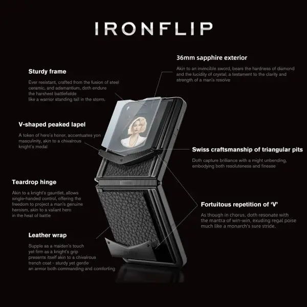 VERTU IRONFLIP Calf Skin Flip Cell Phone, Unlocked Android 5G Smartphone, Foldable Design, One-Hand Control, 50MP Camera, 12G+512G, Dual SIM, 6.9″ 120Hz OLED, 65W Fast Charge - Image 4